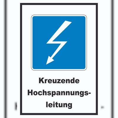 HB-Druck Hochspannungsleitung Kreuzt Symbol und Text A4 (210x297mm)