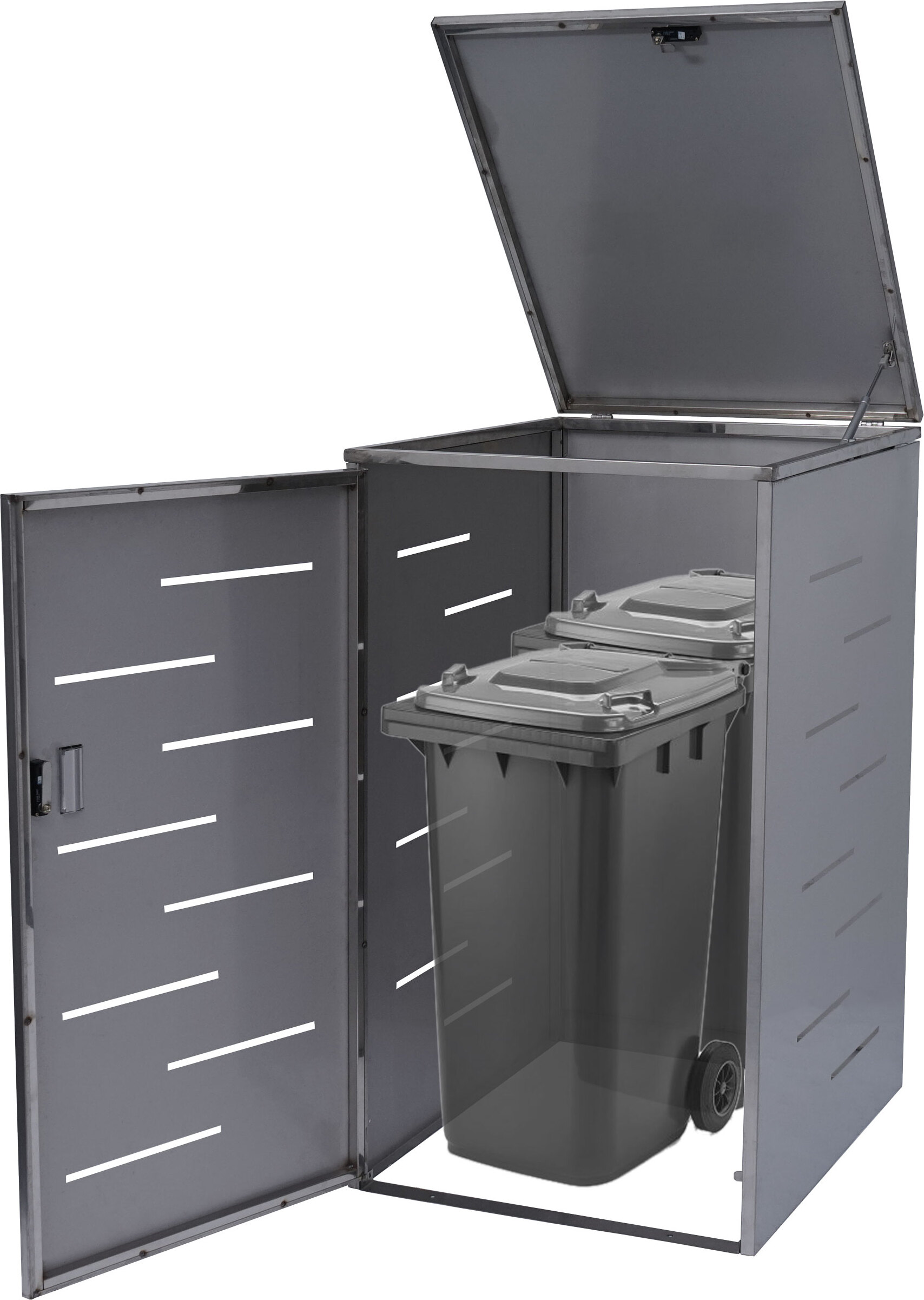 XL 1er-/2er-Mülltonnenverkleidung HWC-E83, Mülltonnenbox, erweiterbar 116x71x98cm Edelstahl 35kg