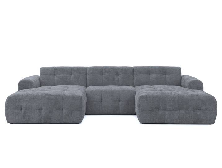 Wohnlandschaft U-Form 6-Sitzer, raffinierte Steppungen, Chenille-Bezug in Grau / 21052