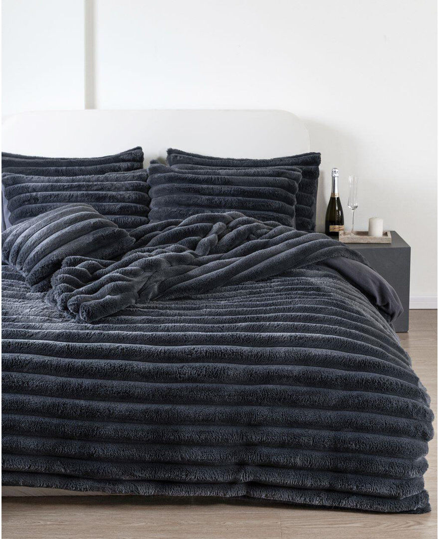 17 Stories Kampala Hill Big Cord Teddy Blush Duvet Cover Set Bedding Set Black King Duvet Cover + 2 Standard Pillowcases