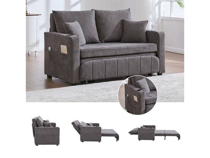 DRIPEX Canapé convertible pliable en tissu Chenille Canapé-lit avec prise USB poche de rangement et porte-gobelet Gris