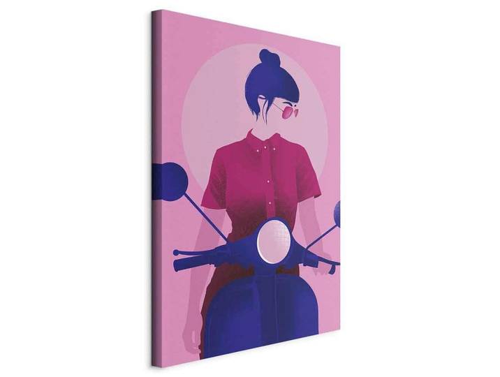 Leinwandbild Girl on a Scooter Pink Magenta B: 80 cm