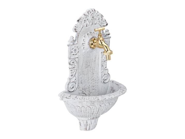 Relaxdays Wandbrunnen Weiß Antik Aluminiumguss 40 cm, Metall, 24.5x40x13 cm, Dekoration, Gartendeko