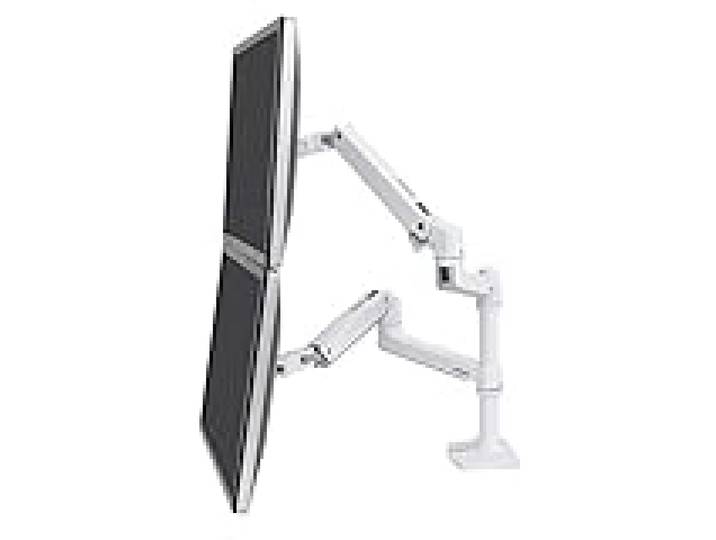 Ergotron - Bras LX bi-écran : support vertical, pour 2 moniteurs jusqu'à 24 pouces, 3,2-9,1kg chacun, VESA – Blanc (45-492-216)