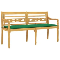 Helloshop26 - Gartenbank Terrassenmöbel Outdoor Patio mit grünem Kissen 150 cm Massivtholz Teak 02_0011102