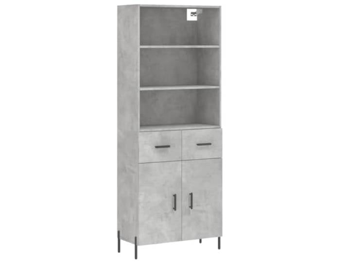 Kaorsrow Highboard Betongrau 69,5x34x180 cm Holzwerkstoff 2-teilig Highboard in Betongrau aus Holzwerkstoff mit Metallfüßen für Wohnzimmer und Flur, 2-teiliges Set mit viel Stauraum.