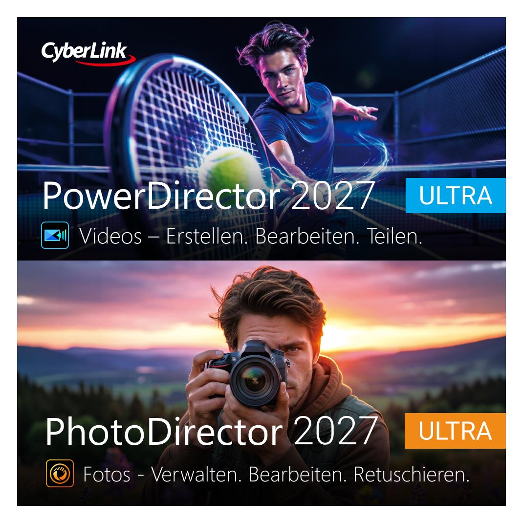 CyberLink PowerDirector 2027 Ultra & PhotoDirector 2027 Ultra Download Code (1 User, 1 Geräte/User, unbegrenzt) (PNP-0A00-IWT0-00)