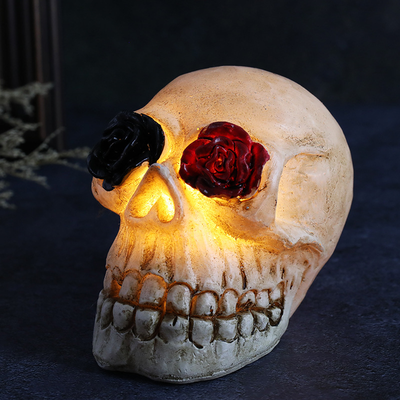 Perfect Picks Market Halloween Rose Skull Resin Lights Spooky Horror Themed Indoor Outdoor Lawn Decor giddy