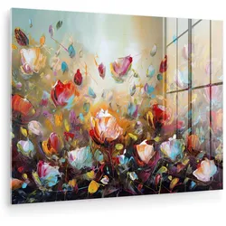 ACRYLGLASBILD Blumen - Kunst - Natur - Ölgemälde 80x60 cm