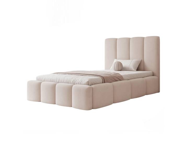 Ravio Polsterbett Landare 120x200 cm Kühles Beige Samt (Stoff Jasmine) - mit Bettkasten und Lattenrost, Rechteckig, 120x200 cm, Schlafzimmer, Betten, Polsterbetten