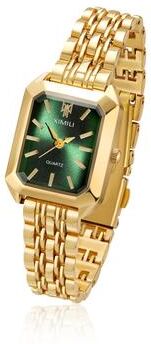 Fusion Finds Luxury Women's Square Watch With Gold Stainless Steel Strap & Quartz Movement gold Green