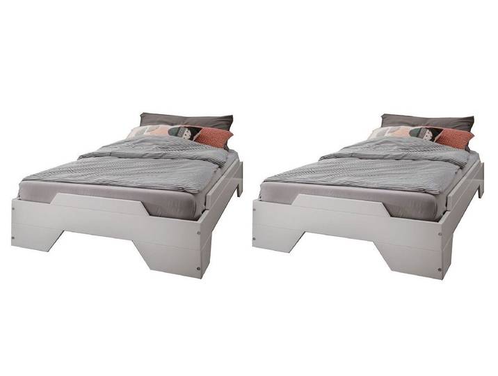 Main Möbel Stapelbett 2er-Set Stapelbett 90x200cm 'Pisa' Buche massiv weiß lackiert