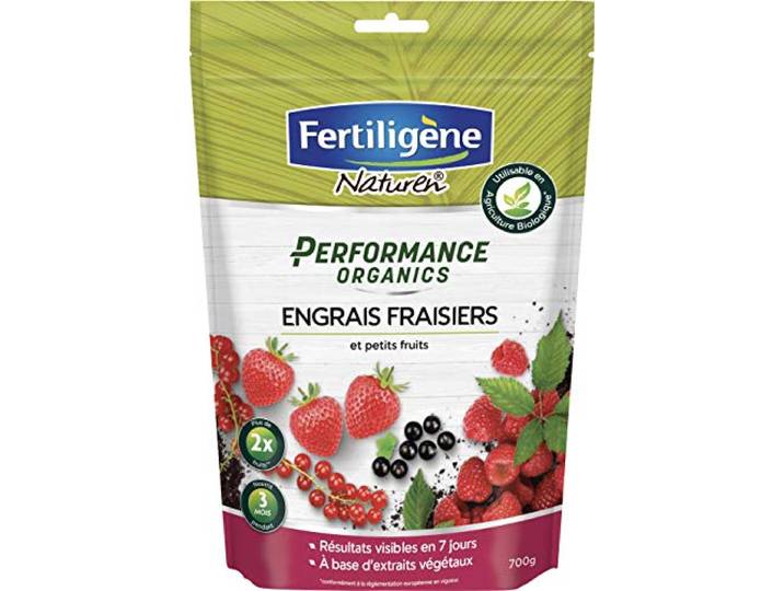 FERTILIGENE NATUREN Engrais Granulés Performance Organics NPK 8-5-5 700g Formule NPK 8-5-5 adaptée aux fraisiers et petits fruits pour accompagner croissance\, floraison et fructification.