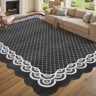 Garvee Lace Bordered Modern Geometric Scalloped Area Rug