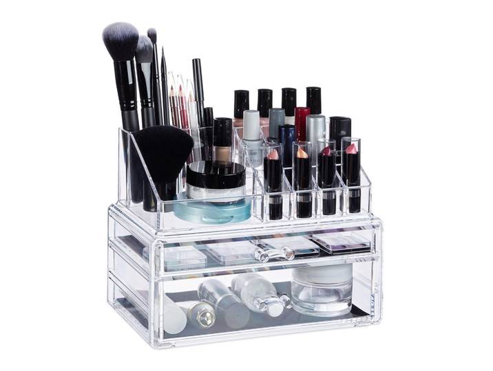Relaxdays Kosmetikorganizer Transparent Acryl 2-tlg.-Set 2 Schubladen 19x23,5x14 cm, Kunststoff, 23.5x19x14 cm, Ordnen & Aufbewahren, Deko- & Aufbewahrungsboxen, Organizer