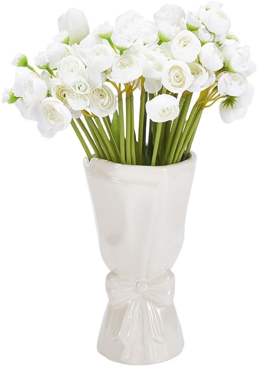 Wit Keramische Boogvaas voor Bloemen Schikken - Hoogte: 24 cm