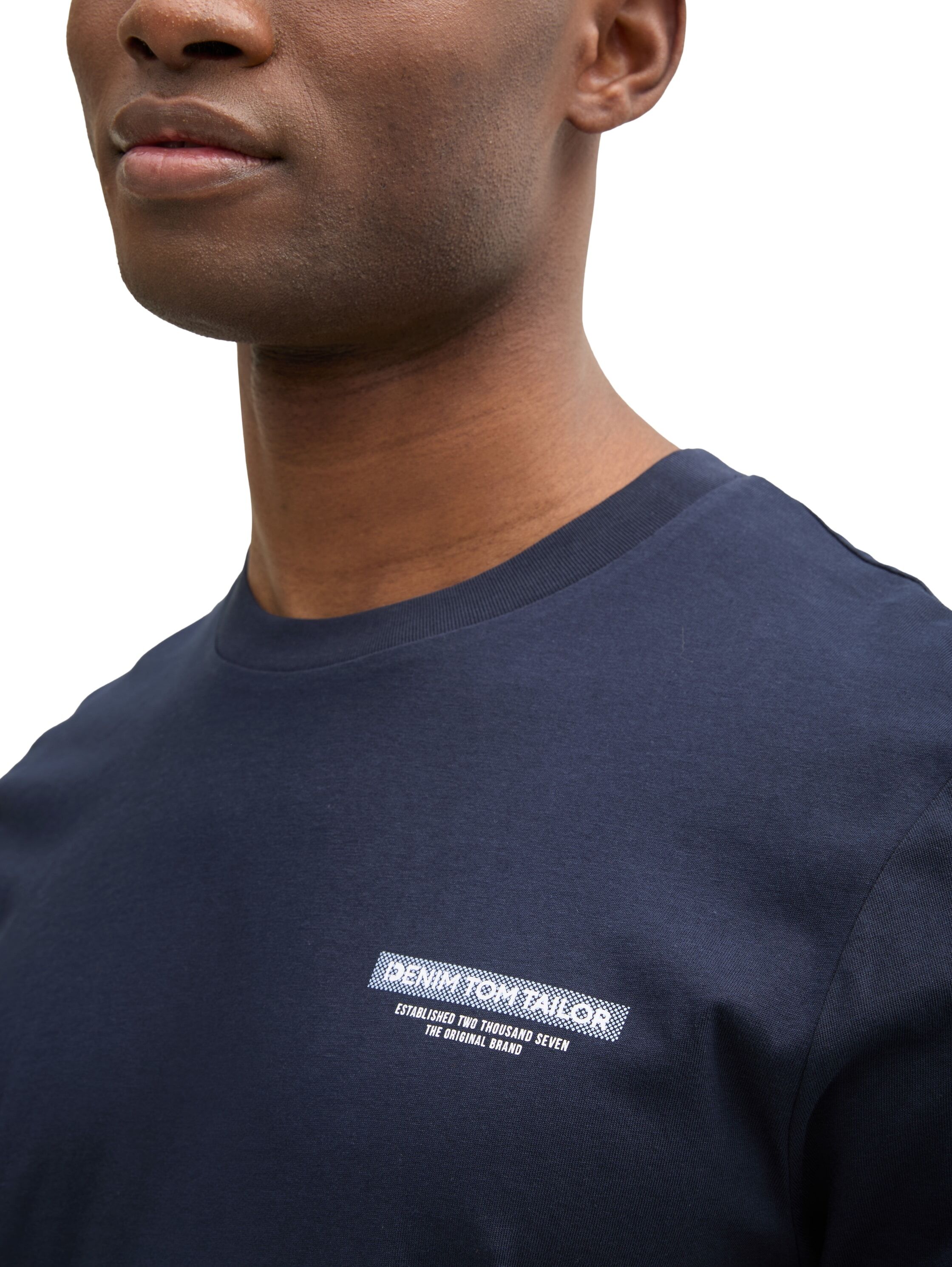 Rundhalsshirt TOM TAILOR DENIM, Herren, Gr. S, blau (nautical navy), Single Jersey, Obermaterial: 100% Baumwolle, unifarben, regular fit taillenbedeckt, Rundhals, Shirts Rundhalsshirt, mit verschiedenen Logo Prints nautical navy S