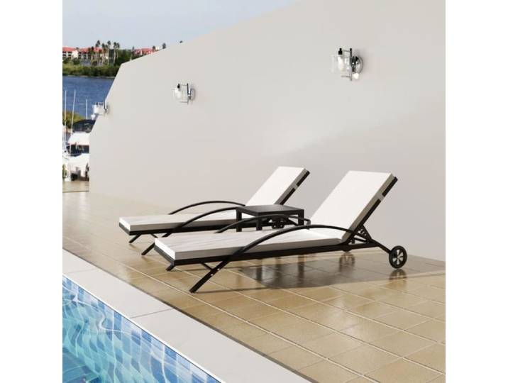 Ensemble de chaises longues - Noir - 2 chaises + table - Dossier réglable - Housses lavables - Roulettes