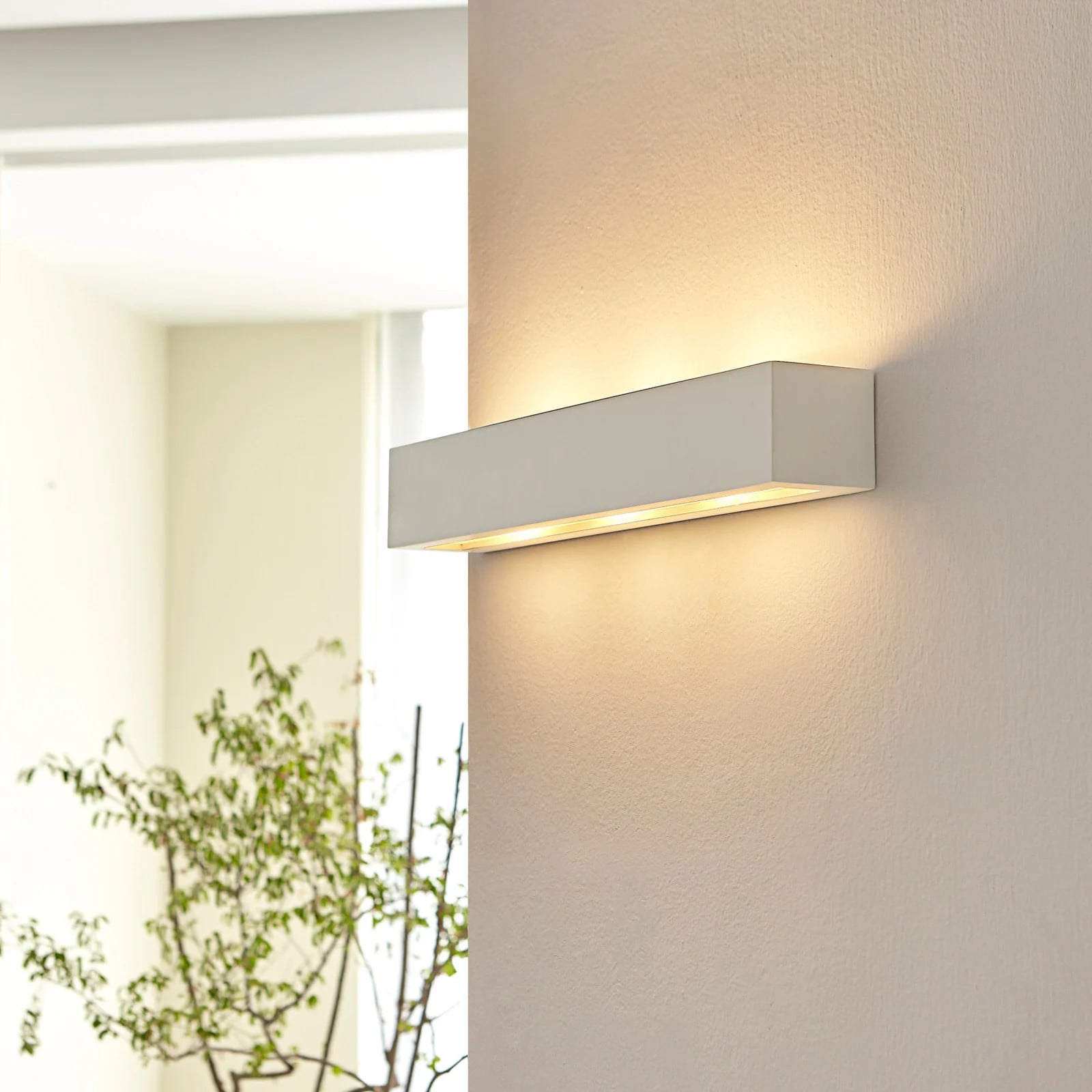 Lindby Tjada Wandlamp Wit - Modern Dimbaar - Keramiek en Kunststof - Up & Down Lichteffect