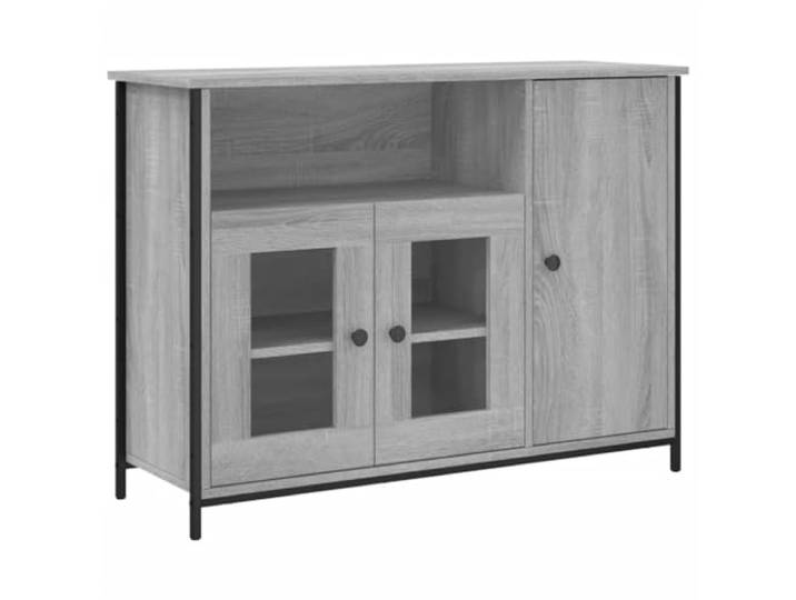 Makastle Sideboard Grau Sonoma 100x35x75 cm aus Holzwerkstoff mit Glastüren für Wohnzimmer