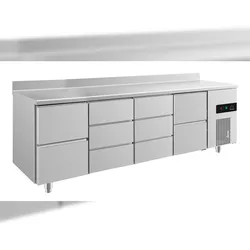 Gastro Kühltisch  je 2 Schubladen links&rechts je 3 Schubladen mittig Umluftkühlung Aufkantung, 2330x700x850mm -2/+8°C