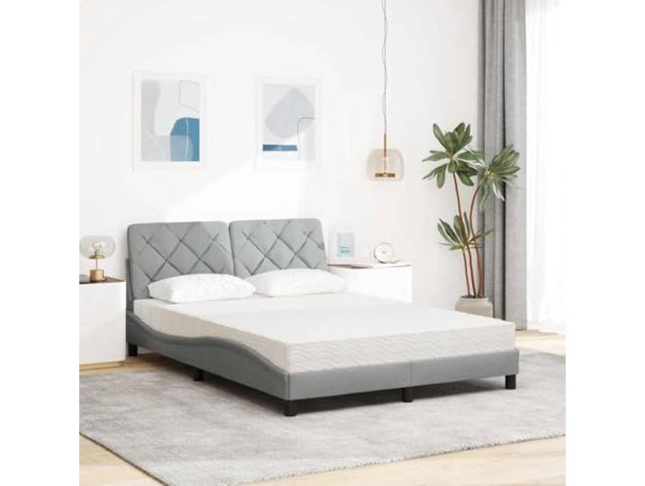 KTHLBRH Bett mit Matratze Hellgrau 120 x 200 cm Stoff Lattenrost inklusive, 22D-Schaumstoff, gepolstertes Kopfteil, 1 Bettgestell, 1 Matratze, 1 Kissen