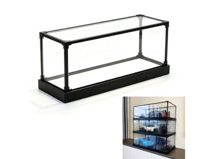 Acryl Vitrine Stapelbare Acryl-Vitrine, Schwarzer Sockel Längliche Vitrinenschrank Aluminiumrahmen, Alternative Glasvitrine Schwerter (groß/klein), Aufbewahrungsbehälter Helme Transparente