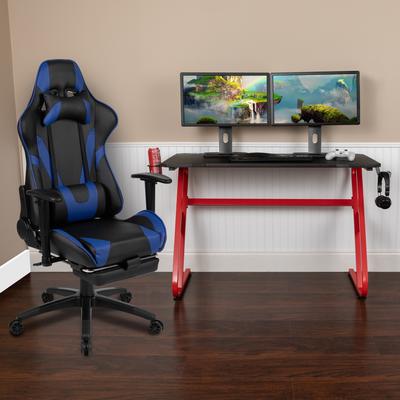 Flash Furniture Desk Bundle - Gaming Desk, Cup Holder, Headphone Hook and Reclining Chair