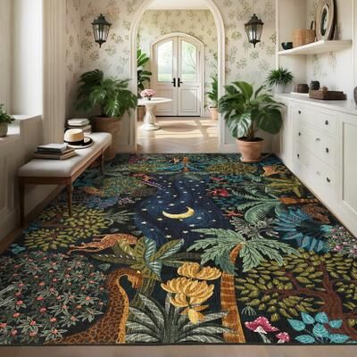 Garvee Midnight Jungle Animal Area Rug