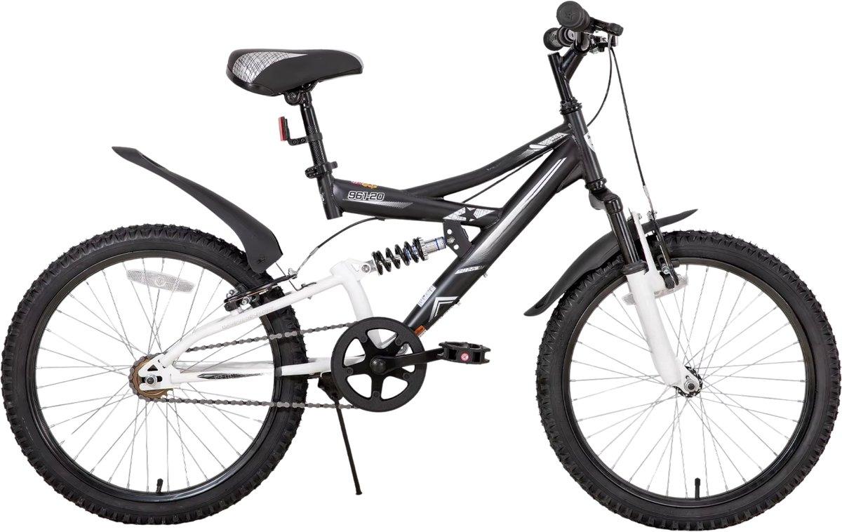 Kinder Mountainbike 20 Zoll (51 cm) - Mit Vollfederung, V-Brakes & Ständer - Schwarz
