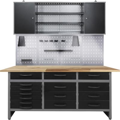 Werkstatt-Set ONDIS24 "Konny", schwarz (anthrazit, grau, schwarz), B:160cm H:205cm T:60cm, Edelstahl, Werkbänke, 160 cm, inkl. Hakenset