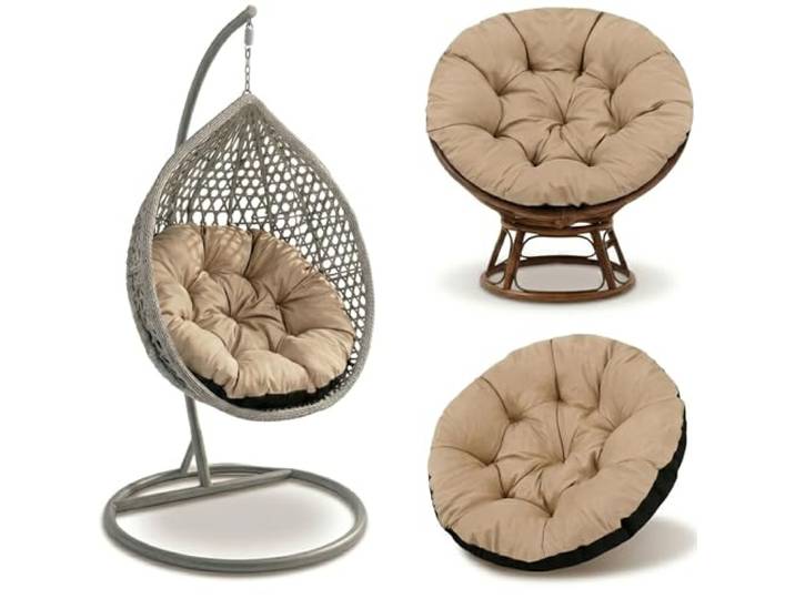 Coussin Fauteuil Suspendu 100 cm Coussin Oeuf Papasan rond Rotin assise déperlante jardin terrasse véranda balcon rotin intérieur extérieur rembourré moelleux confort Beige Teinte B