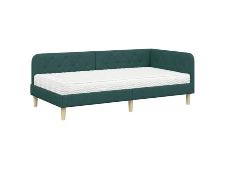 PUGYNBK Eckbettgestell Dunkelgrün, 90 x 190 cm, Stoff Fester Lattenrost, Schaumstoffmatratze, atmungsaktives Polyester, L-Design, Reinigung mit trockenem Tuch