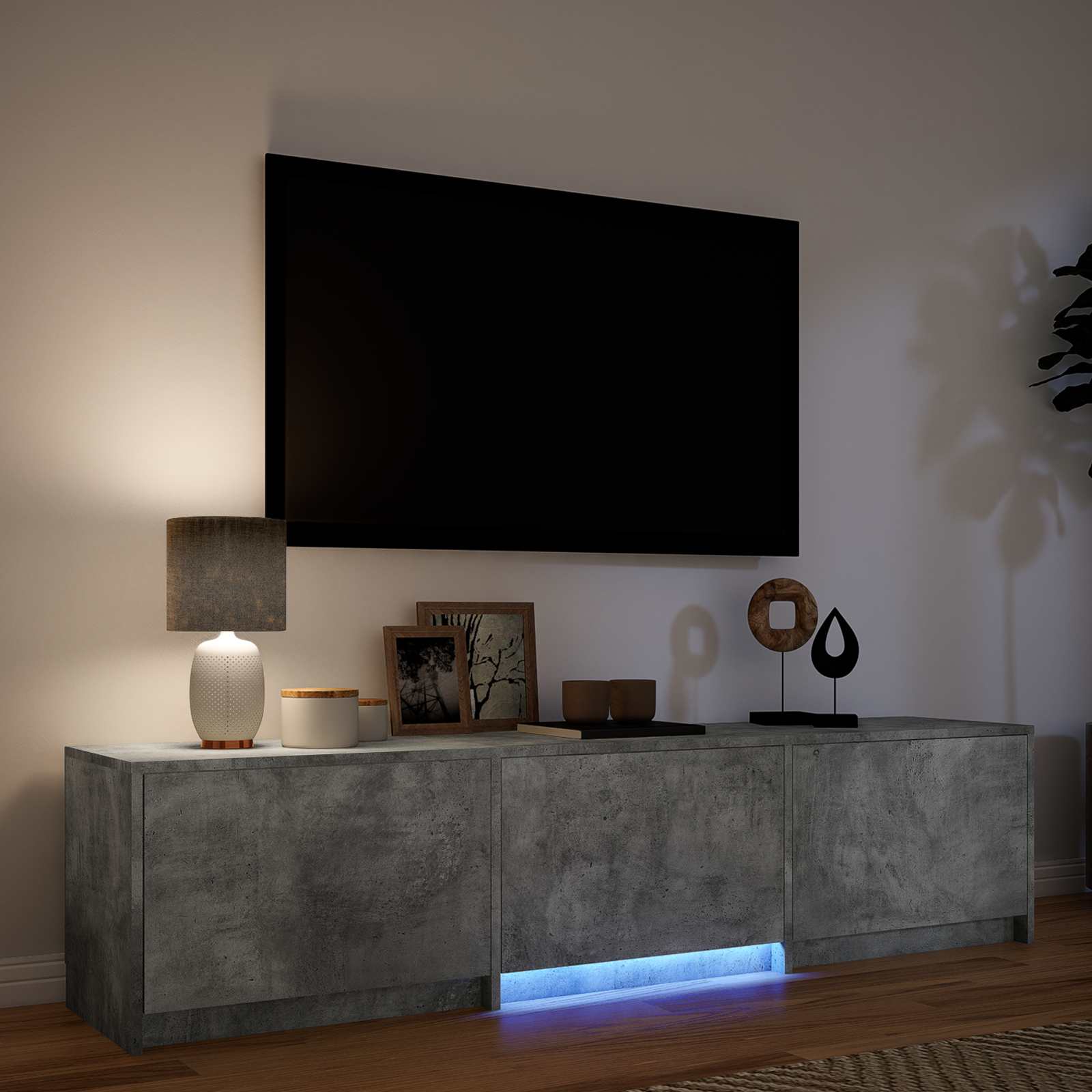 vidaXL TV Cabinet with LED 165x34x40 cm Gris béton Bois d’ingénierie