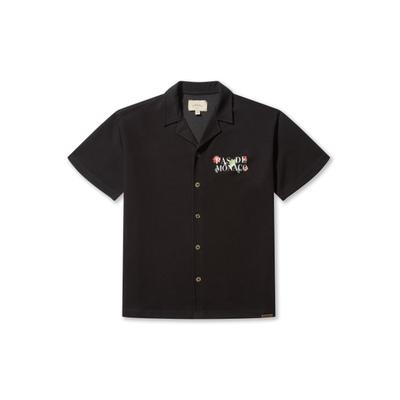 Langarmhemd PAS DE MONACO "Pas De Monaco FLORALE CUABAN SHIRT", Herren, Gr. S, US-Größen, schwarz, 70% Polyester, 30% Baumwolle, normal, Hemden
