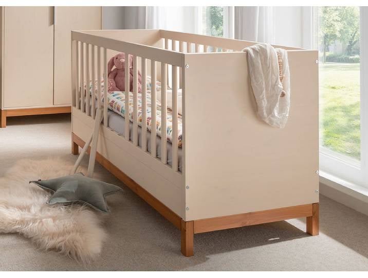 Babybett inkl.Rollrost 70x140cm 'Annabell' Kiefer creme & gebeizt