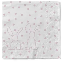 Sovie HOME Serviette Rabbits in Rosa aus Tissue 33 x 33 cm, 20 Stück - Ostern Hase Punkte