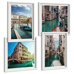 BILDER SET 4er Set - 50x50 cm & 40x60 cm Weißer Rahmen - Architektur der Kanäle von Venedig
