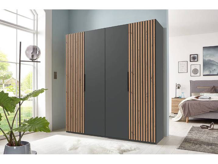 Drehtürenschrank Andorra 200cm Grau/Graphit/Eiche Artisan Dekor