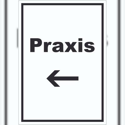 HB-Druck Praxis Aufkleber mit Text und Richtungspfeil links Arzt Gesundheit hochkant A9 (37x52mm)