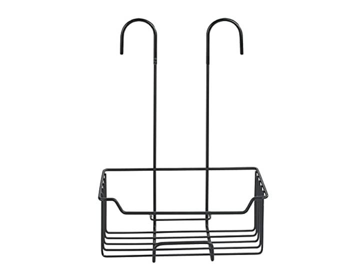 WENKO Thermostat-Dusch-Caddy Mod. Milo, Duschregal zum Hängen an die Armatur, Ablage aus Edelstahl (rostfrei), 25 x 36 x 14 cm, Schwarz matt
