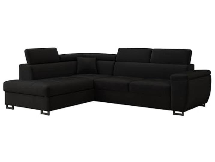 MEBLE-LUX - Ecksofa mit Schlaffunktion und Bettkasten Nicole`270x202x96cm (BxTxH) I Sofa L Form mit Verstellbare Kopfstützen I Eckcouch mit Schlaffunktion I Federkern I Sofa Schwarz, Links