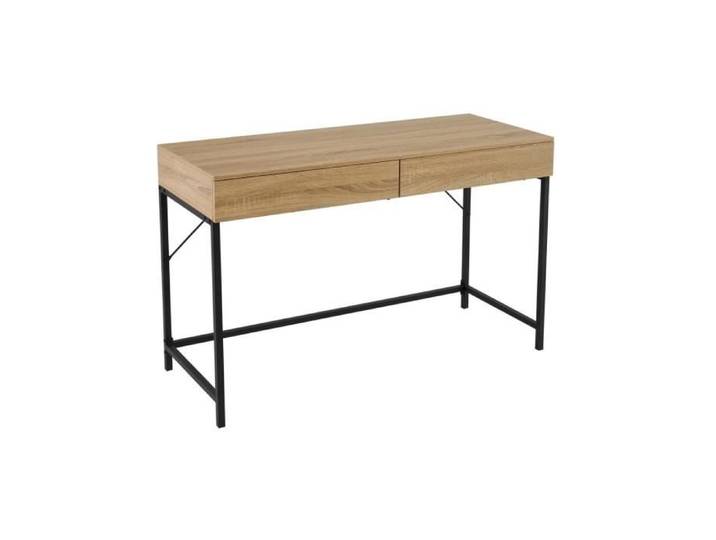 Bureau Secrétaire en Bois et Métal Noir 2 Tiroirs