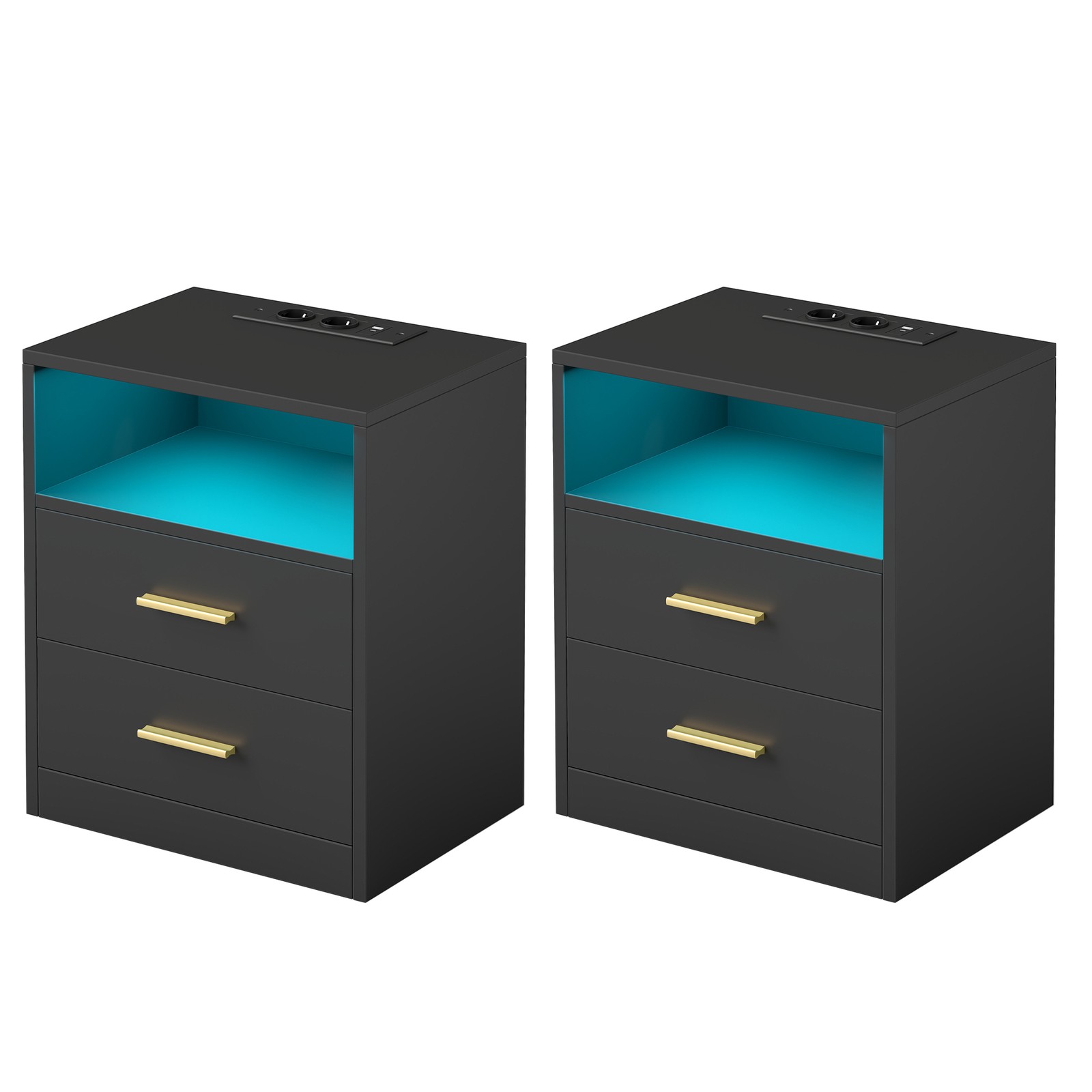 VASAGLE Beistelltisch mit Schubladen, 2er Set, Nachttisch aus Holz LETB35829BC01