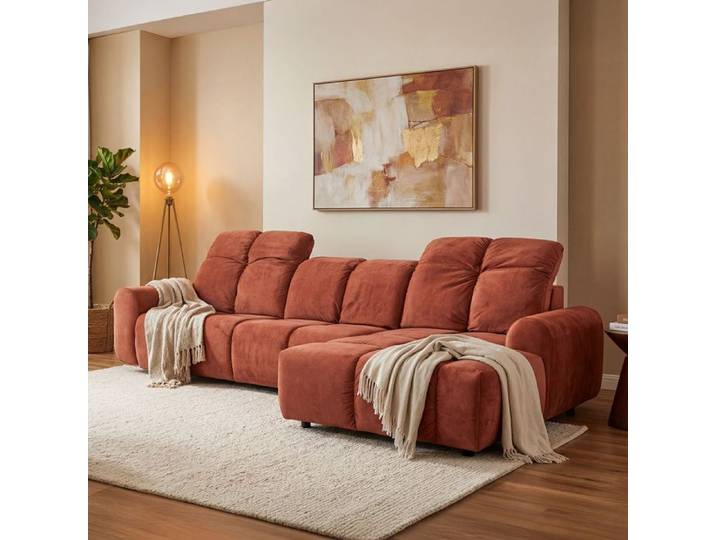 Canapé angle droit Anacapri en velours rose - 3 places