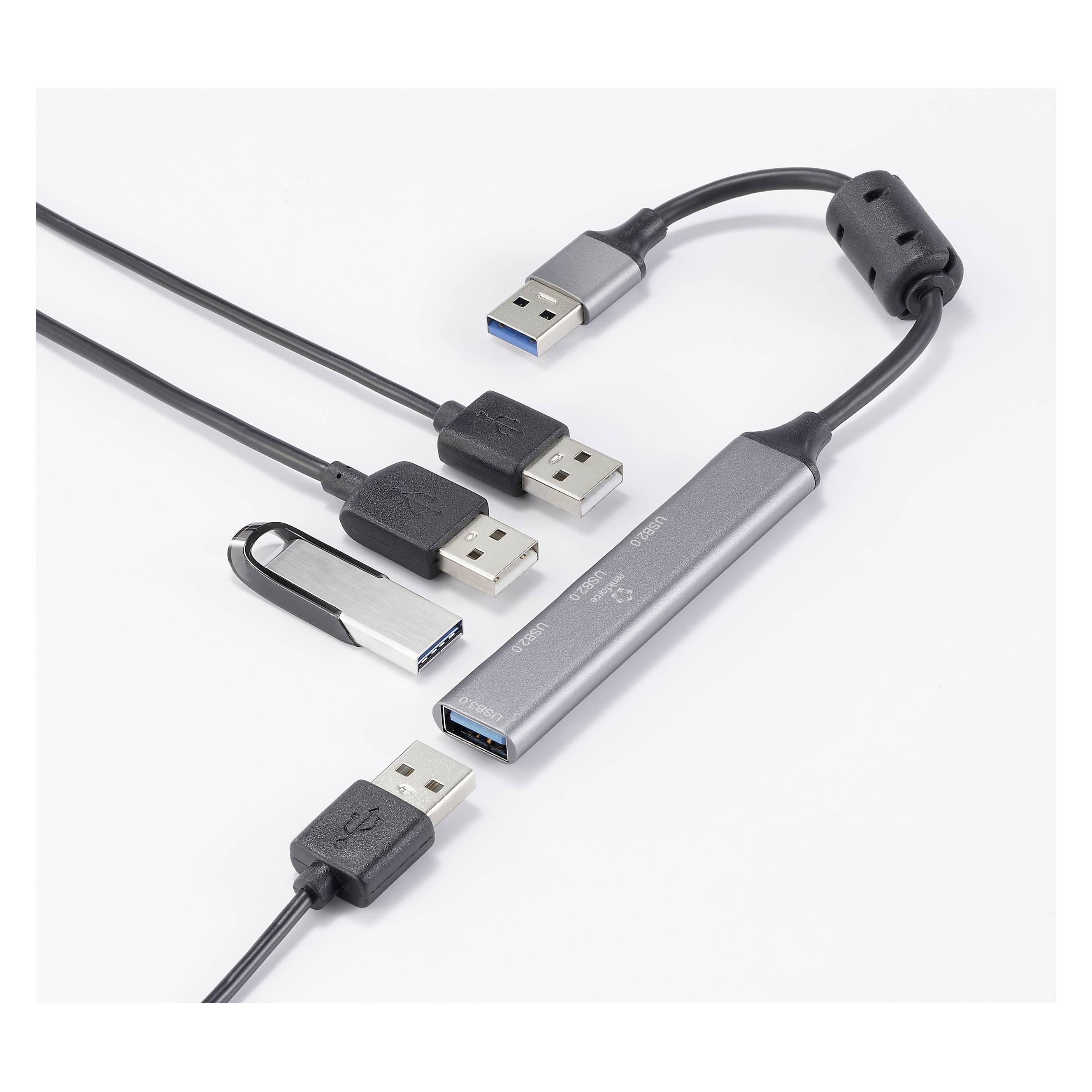 Renkforce RF-6250246 3+1 Port USB-Kombi-Hub mit Aluminiumgehäuse Schwarz (USB-A, USB-C, 4 Ports) (RF-6250246)
