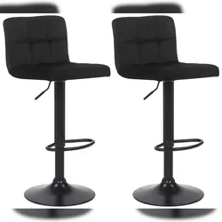 Décoshop26 - Set aus 2 schwarzen Samt-Barhockern mit Ziernähten und schwarzen Metallbeinen 10_0005563
