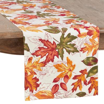 Saro Lifestyle Autumn Table Runner With Embroidered Leaves Design