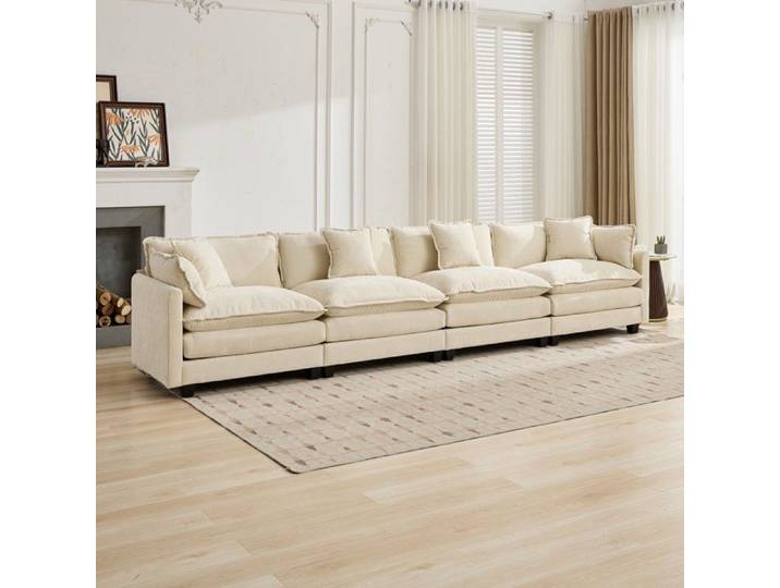 Canapé modulable 4 places en chenille Beige FloraGrace