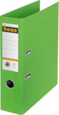 Ordner Bene No.1, A4, Rückenbreite 80 mm, Hebelmechanik, Griffloch & geklebtes Rückenschild, Pappe, grün